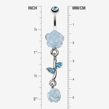 Detail View 1 of Shimmering Rose Vine Belly Ring-Aqua